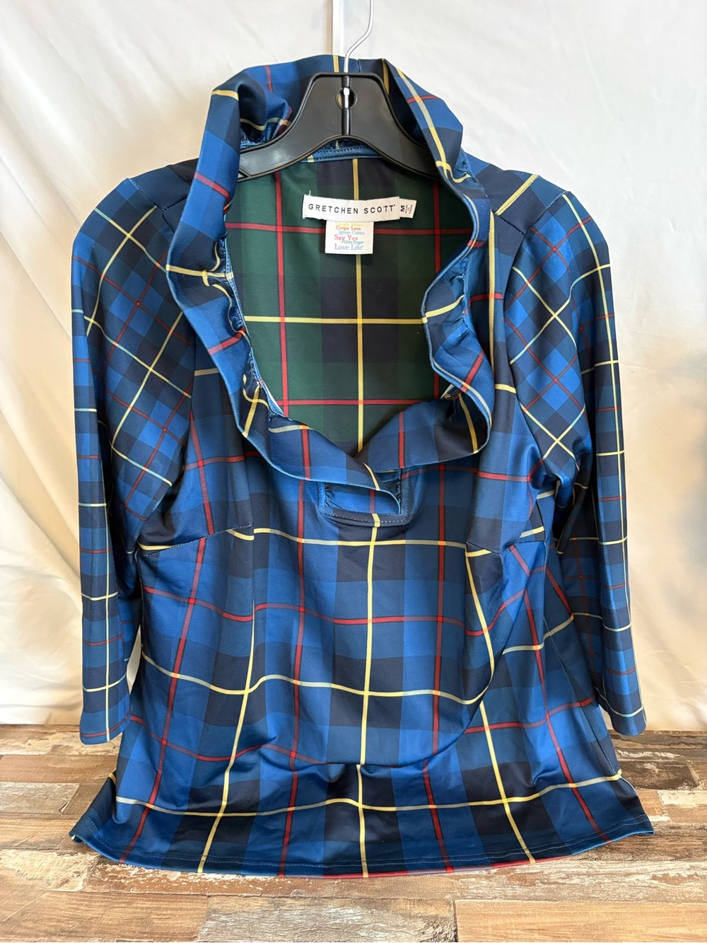 Gretchen Scott Designs Navy Plaid Ruffle Collar Tunic